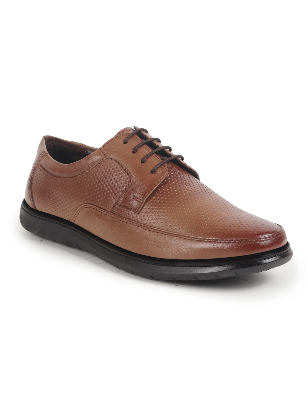 men tan genuine leather textured formal lace up flat heel shoes for office|work|broad feet formal shoes