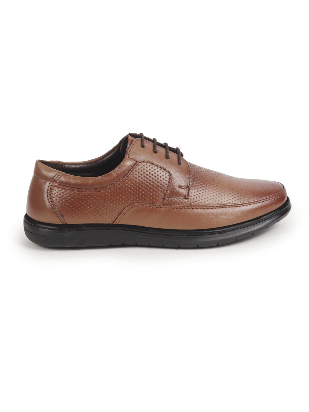 men tan genuine leather textured formal lace up flat heel shoes for office|work|broad feet formal shoes