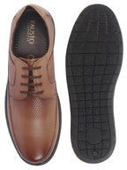 men tan genuine leather textured formal lace up flat heel shoes for office|work|broad feet formal shoes