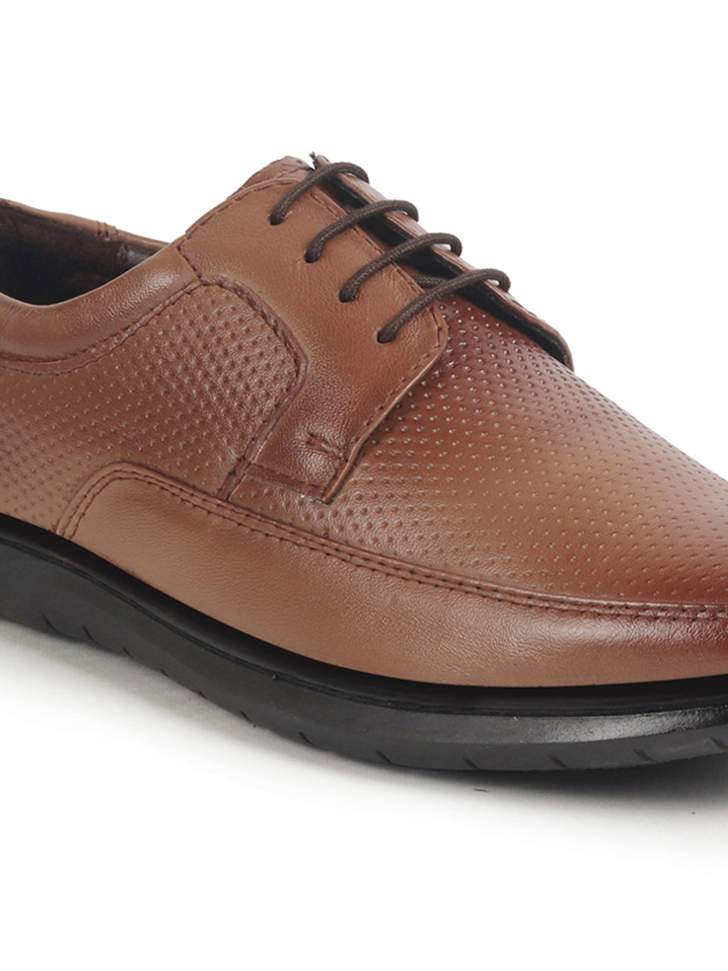men tan genuine leather textured formal lace up flat heel shoes for office|work|broad feet formal shoes