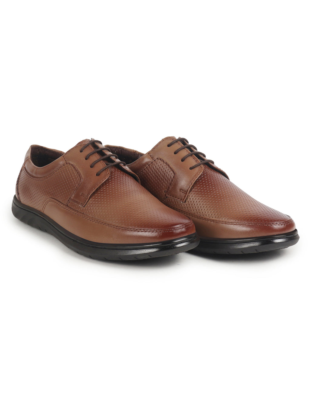 men tan genuine leather textured formal lace up flat heel shoes for office|work|broad feet formal shoes