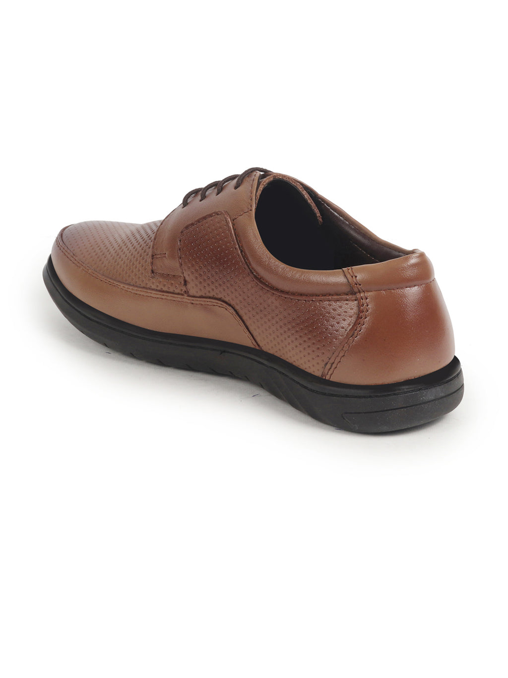 men tan genuine leather textured formal lace up flat heel shoes for office|work|broad feet formal shoes