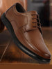 Men Tan Genuine Leather Textured Formal Lace Up Flat Heel Shoes For Office|Work|Broad Feet Formal Shoes