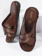 Men Brown Genuine Leather Criss Cross Strap Open Toe Suede Leather Insole Slippers