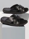 Men Black Genuine Leather Multi Cross Strap Open Toe Suede Leather Insole Slippers