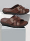 Men Brown Genuine Leather Multi Cross Strap Open Toe Suede Leather Insole Slippers