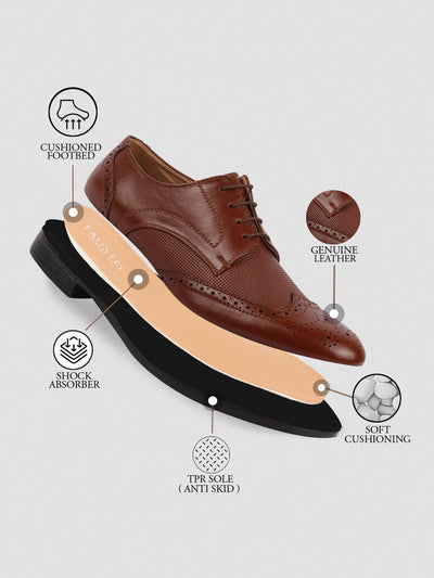 Men Tan Formal Office Party Genuine Leather Lace Up Brogue Shoes