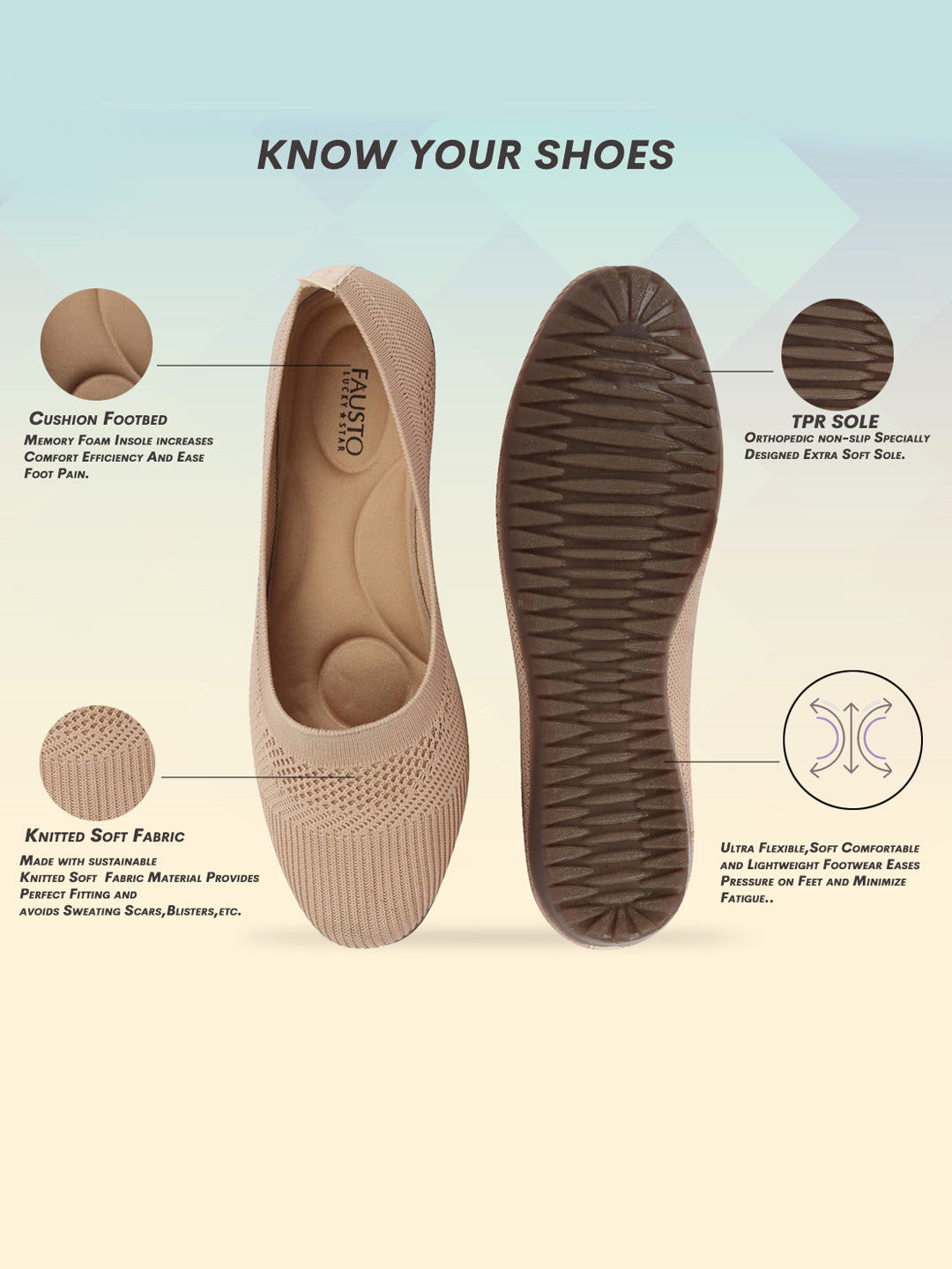 Shop Women Cream Athleisure Active Wear Knitted Soft Fabric Slip On Flat Ballerina Shoes For Walking Online.