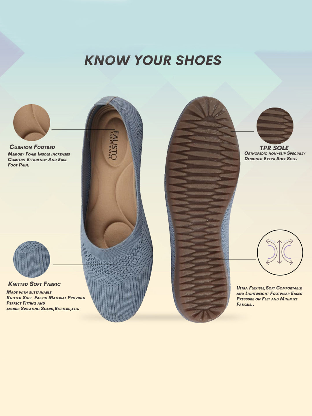 Shop Women Sky Blue Athleisure Active Wear Knitted Soft Fabric Slip On Flat Ballerina Shoes For Walking Online.