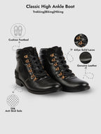 men black genuine leather 6-eye metallic lace up hook classic high ankle boot for trekking