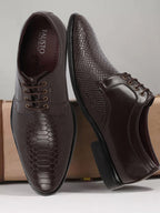 Shop Men Brown Leopard Textured Derby Formal Lace Up Shoes For Office|Work|Wedding|Party Online.