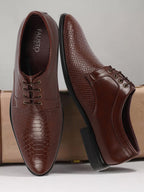 Men Light Brown Leopard Textured Derby Formal Lace Up Shoes For Office|Work|Wedding|Party