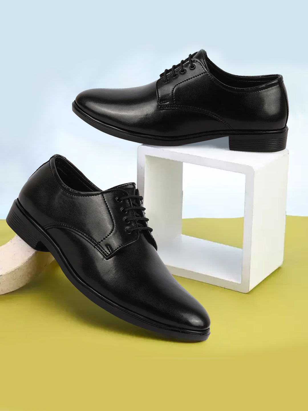 Shop Men Black Formal Dress Lace Up Derby Shoes With Cushioned Footbed For Office|Work Online.