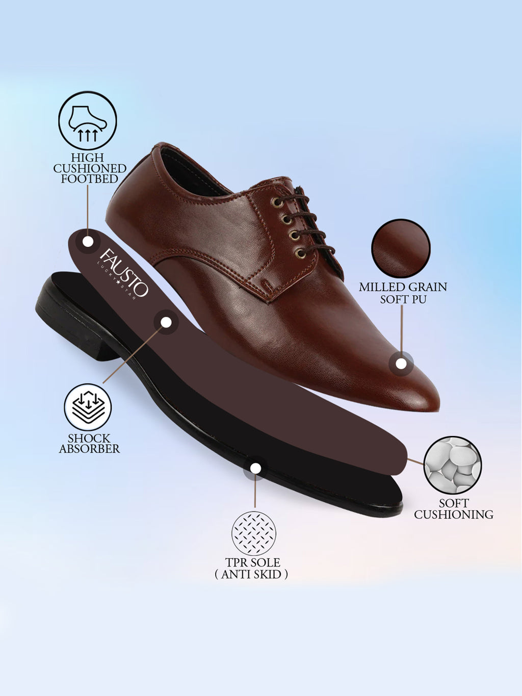 Shop Men Brown Formal Dress Lace Up Derby Shoes With Cushioned Footbed For Office|Work Online.
