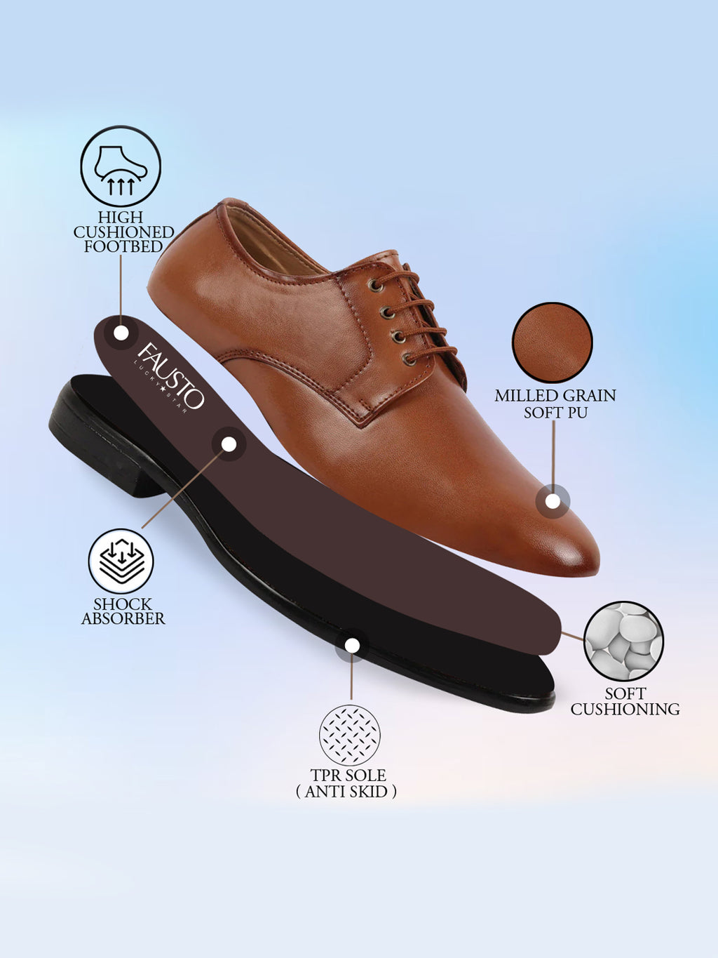 Shop Men Tan Formal Dress Lace Up Derby Shoes With Cushioned Footbed For Office|Work Online.