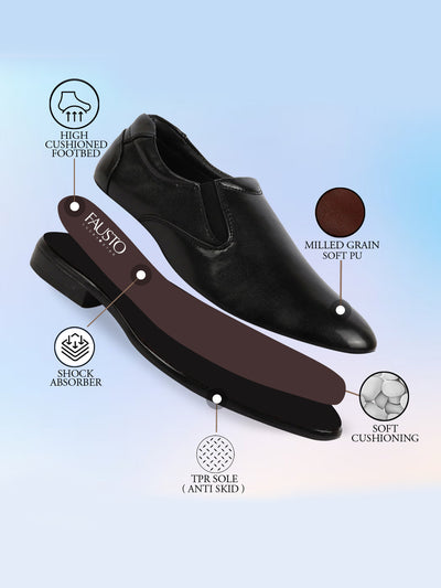 Men Black Formal Dress Slip On Shoes With Cushioned Footbed For Office|Work|Loafer|Half Shoes|Cut Shoe