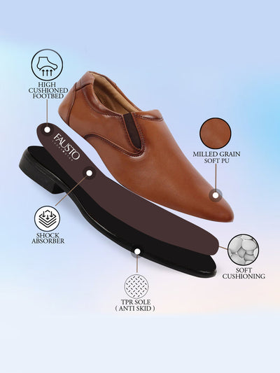 Men Tan Uniform Dress Anti Skid Sole Slip On Formal Shoes For Office|Work|Party