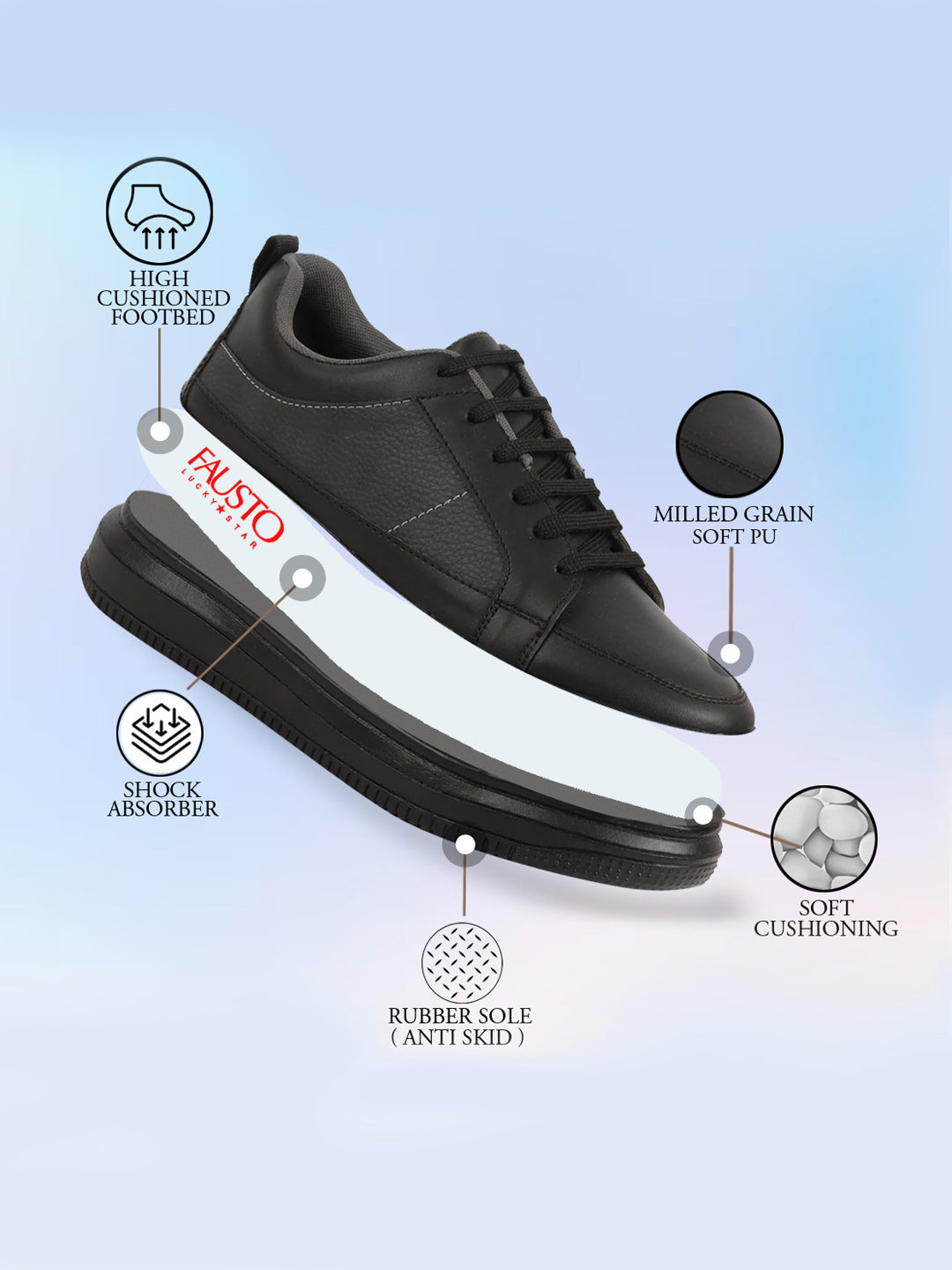 Shop Men Black Classic Chunky Lace Up Sneaker Ankle Shoes|Walking|Low Top|Casual Shoe Online.