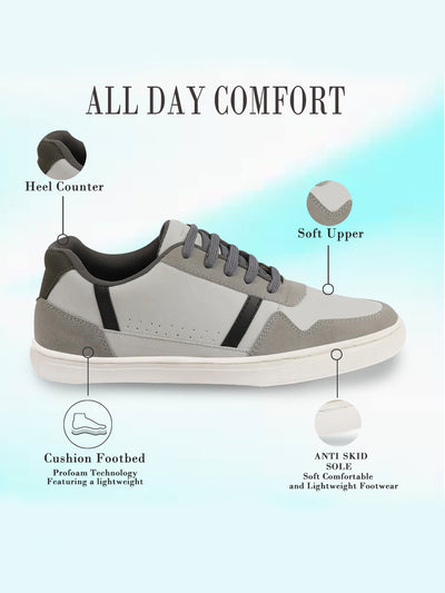 Men Grey Stylish Colorblocked Low Top Lace Up Breathable Sneaker Shoes|Comfort|Low Ankle|Casual Outfit Shoe