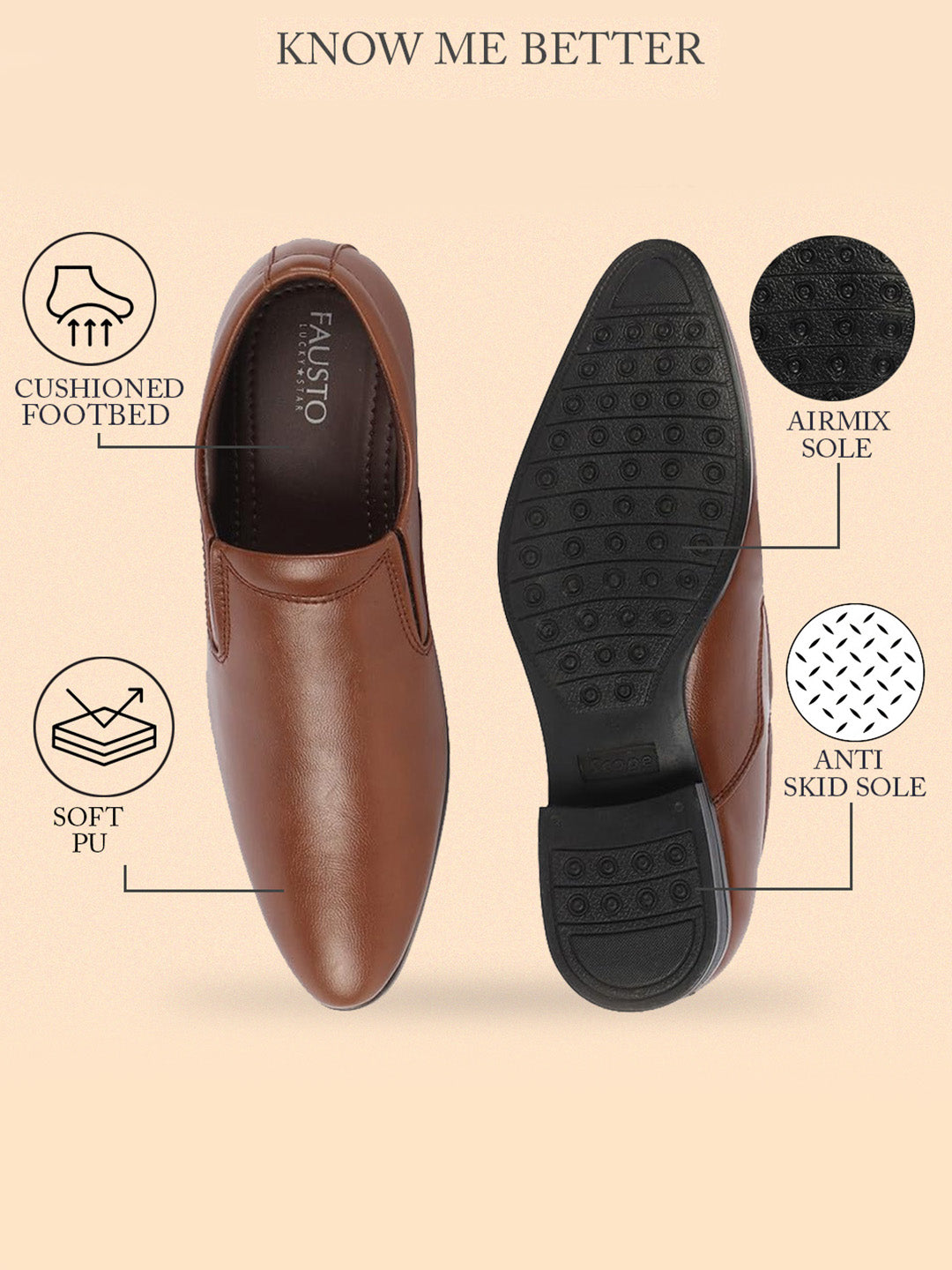 Shop Men Tan Formal Office Meeting Slip On Shoes Online.