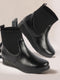Women Black Mid Top Socks Collar Slip On Broad Feet Wedge Heel Work Boots