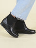 Women Black Mid Top Socks Collar Slip On Broad Feet Wedge Heel Work Boots