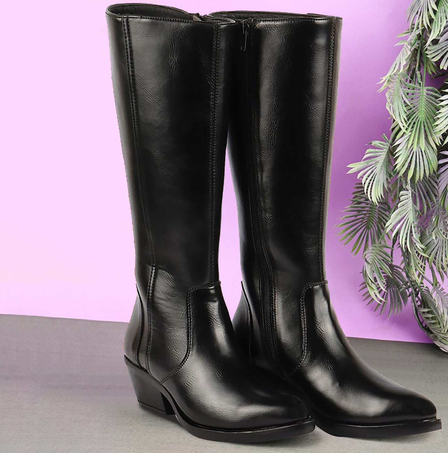 Buy Women Black Knee Length Zipper Heel Boots Online – FAUSTO.in