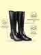 Women Black Knee Length Side Zipper Closure Pointed Toe Flared Heel Boots