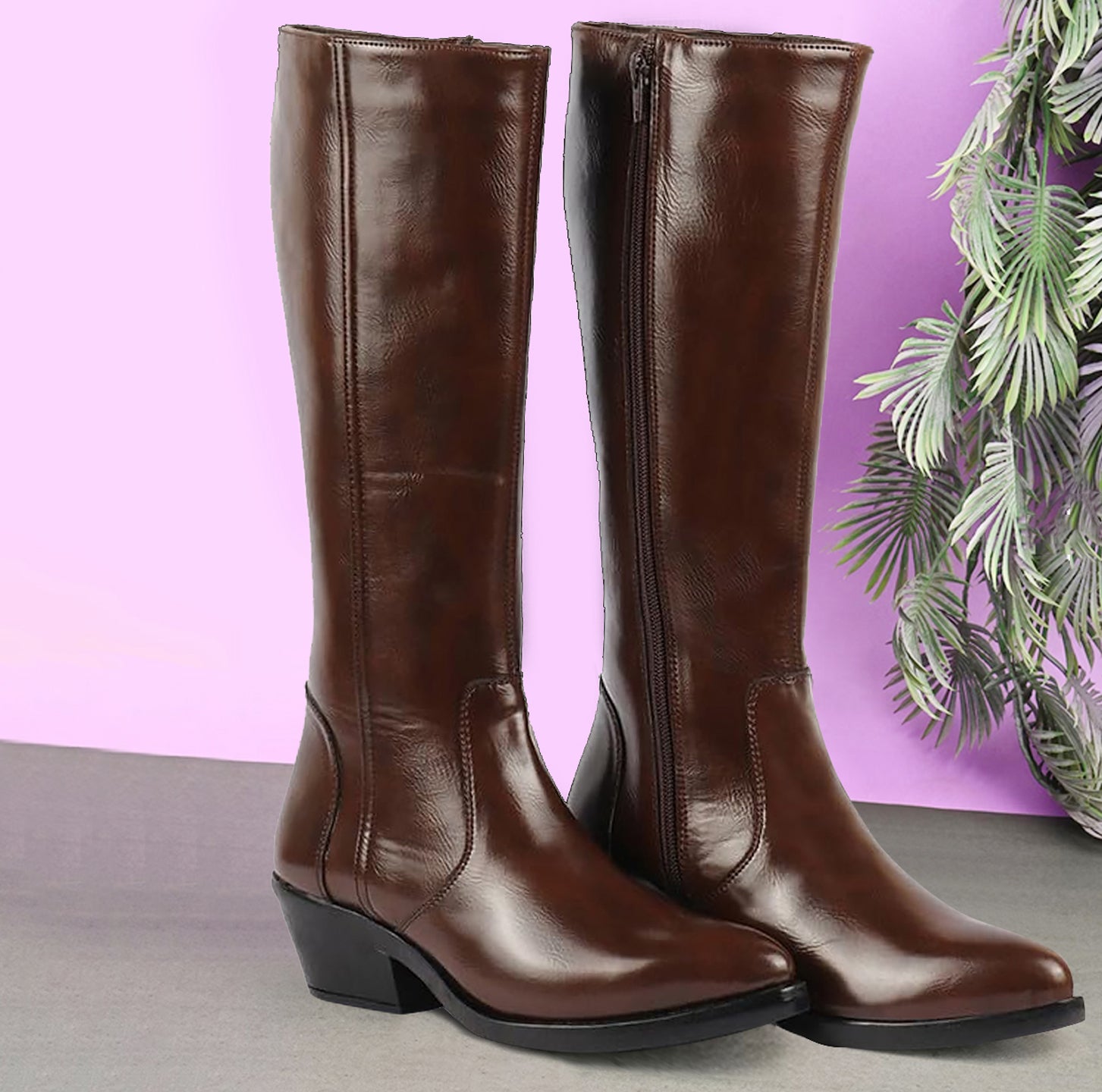 Shop Women's Brown Knee Length Side Zipper Boots Online – FAUSTO.in