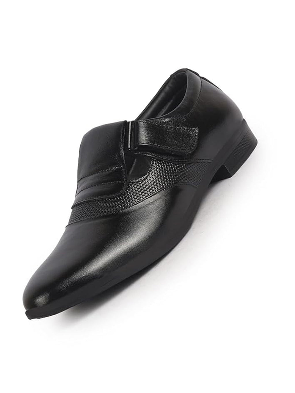 Men Black Genuine Leather Broad Feet Breathable Slip On Pathani Shoe Style Sandals with Adjustable Strap|Memory Cushion Insole|Formal Office Wear