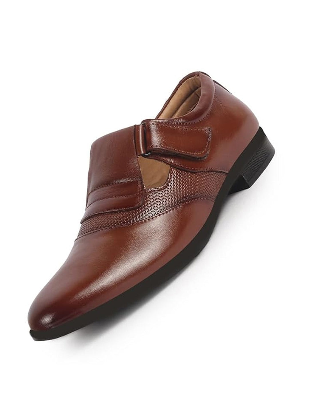 Men Tan Genuine Leather Broad Feet Breathable Slip On Pathani Shoe Style Sandals with Adjustable Strap|Memory Cushion Insole|Formal Office Wear