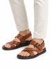 Men Tan Open Toe Hook & Loop Adjustable Strap Criss Cross Dress Slip On Sandals|Non Skid Sole Slippers|PU PAD Insole