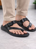 Men Black Toe Ring Kolhapuri Adjustable Strap Slip On Outdoor Slippers|Anti Skid Sole Sandals|PU PAD Insole