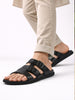 Men Black Open Toe Multi Adjustable Strap Ethnic Slip On Sandals|Anti-Skid Sole Slippers|Memory Cushion Insole