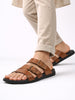 Men Tan Open Toe Multi Adjustable Strap Ethnic Slip On Sandals|Anti-Skid Sole Slippers|Memory Cushion Insole