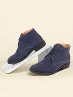 Shop Men Navy Blue Suede Leather High Ankle Lace Up Chukka Boots Online.