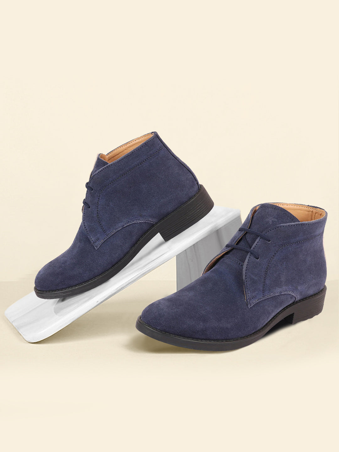 Shop Men Navy Blue Suede Leather High Ankle Lace Up Chukka Boots Online.