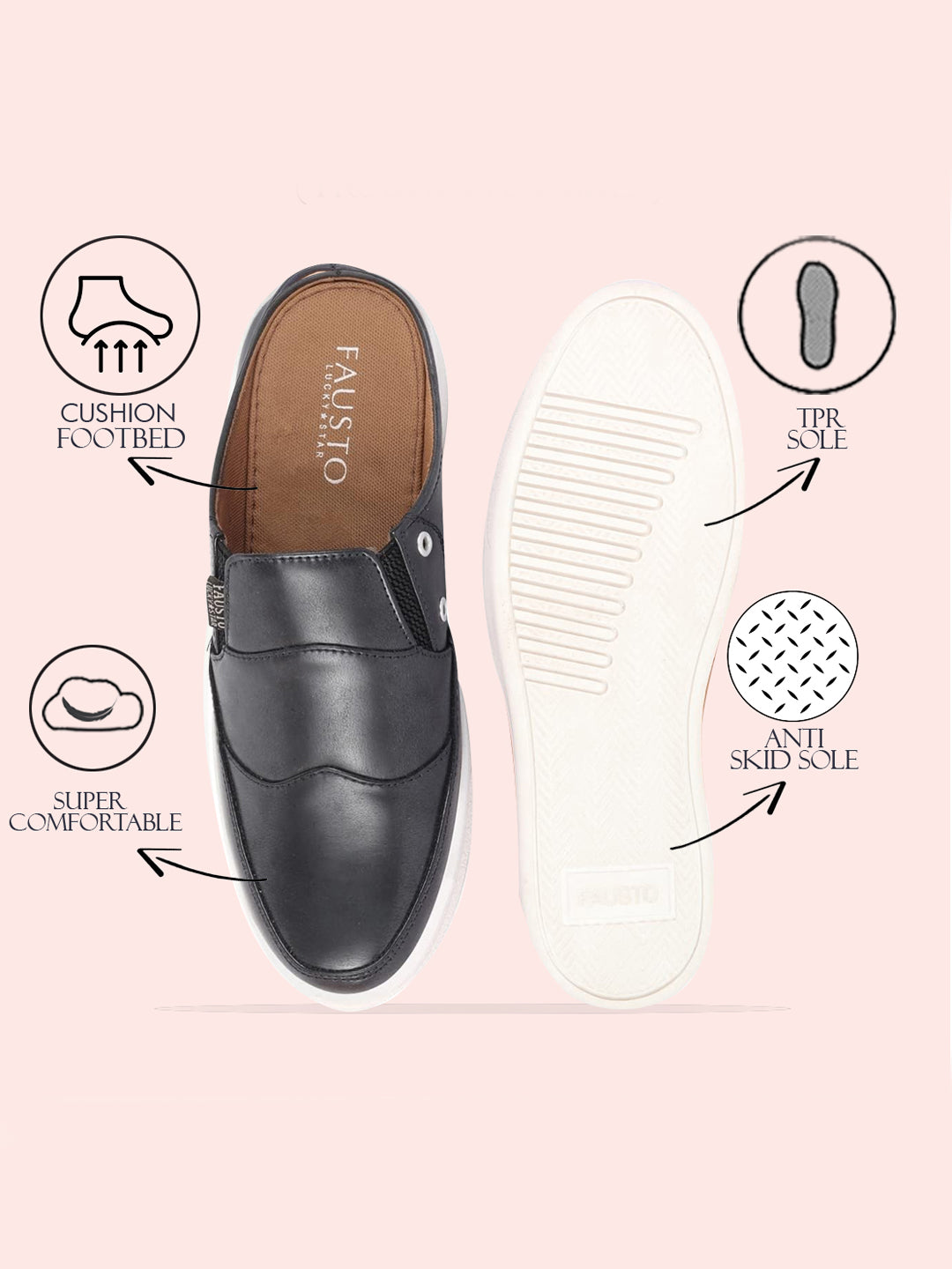 Shop Men Black Casual Back Open Classic Slip On Shoes Online.