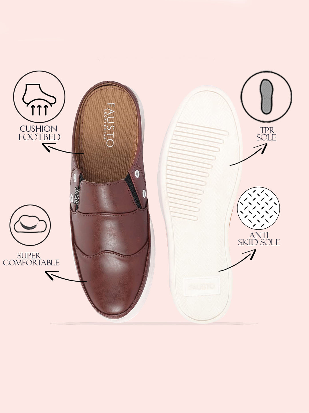 Shop Men Brown Casual Back Open Classic Slip On Shoes Online.