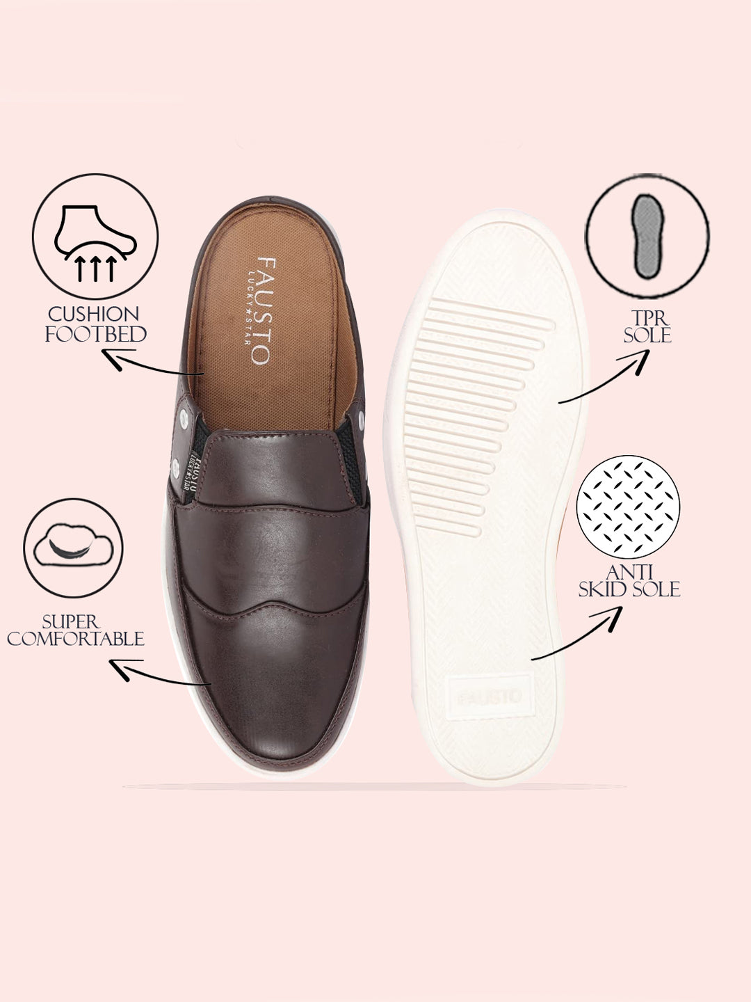 Shop Men Coffee Casual Back Open Classic Slip On Shoes Online.