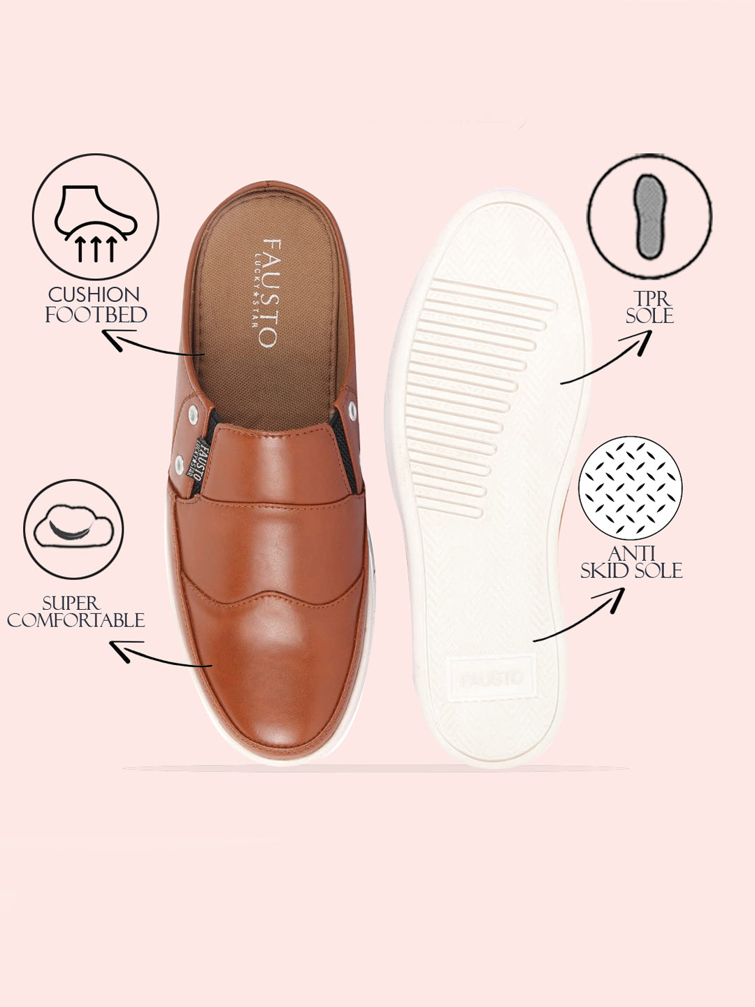 Shop Men Tan Casual Back Open Classic Slip On Shoes Online.