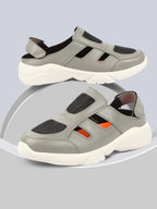 Men Grey Hook and Loop Breathable Back Strap Ultra Lightweight Sports Shoe Style Sandals