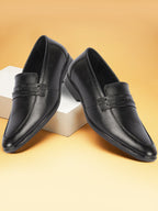 Men Black Formal Office Genuine Leather Pointed Toe Slip On Shoes with Comfort EVA Pad Insole