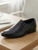 Men Black Genuine Leather Formal Office Pointed Toe Slip On Shoes with Comfort EVA Pad Insole