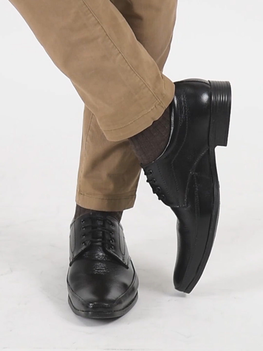 Shop Black Round Toe Derby Shoes of Genuine Leather Fausto
