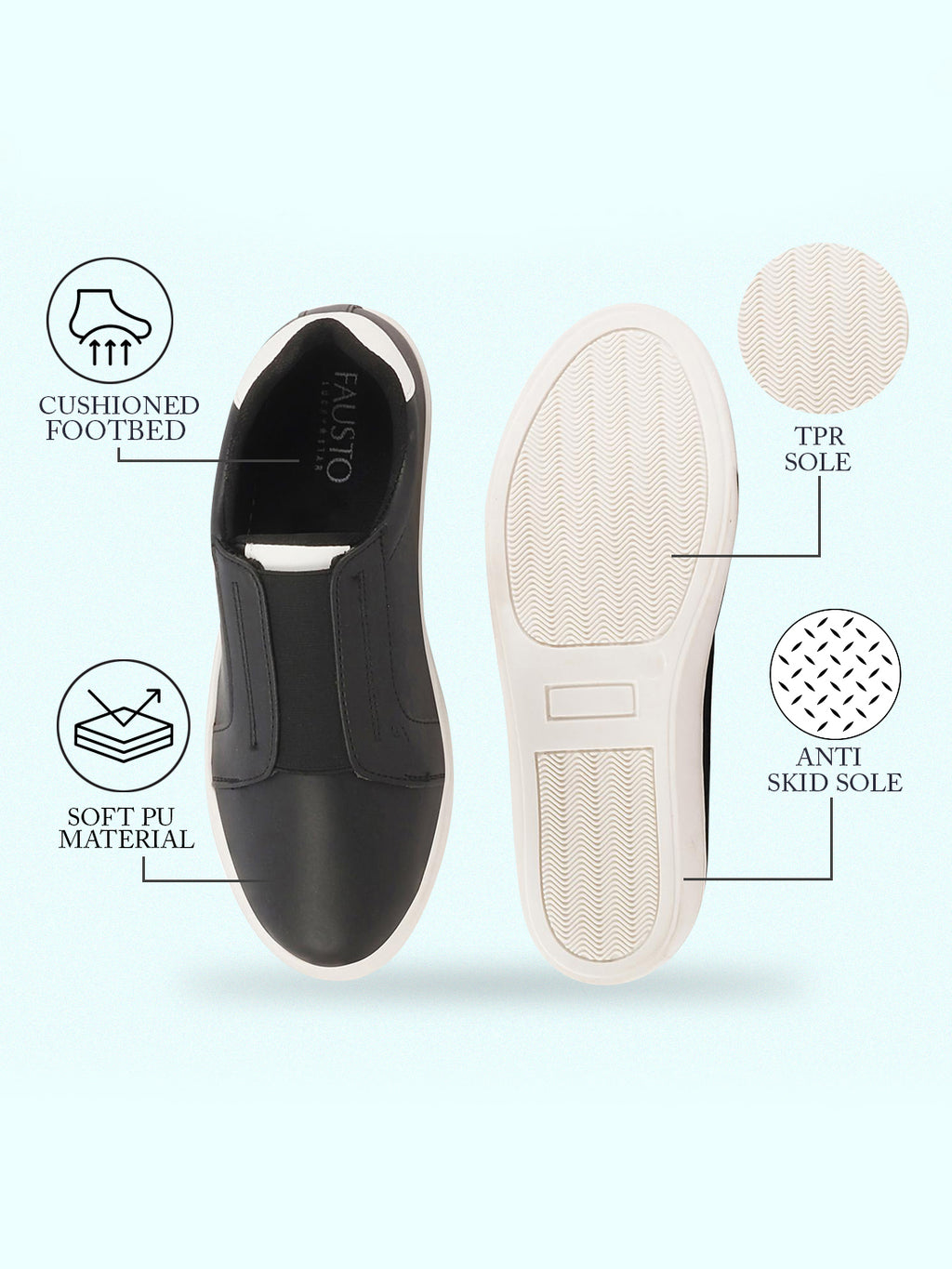 Shop Women Black Elastic Closure Stitched Comfort Slip On Sneaker Shoes Online.