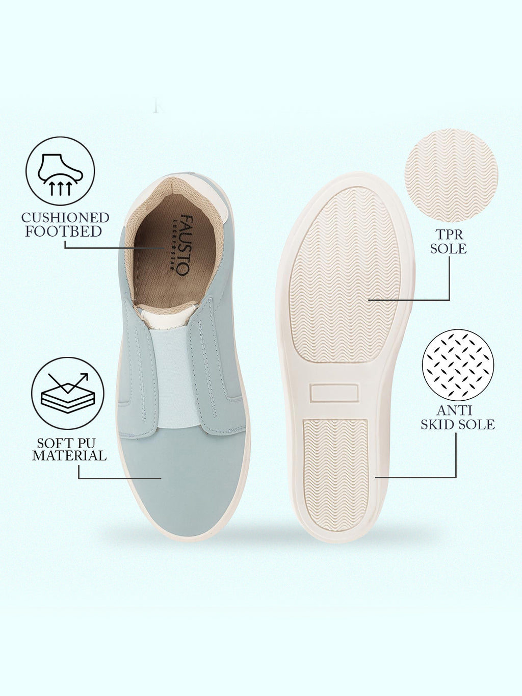 Shop Women Sky Blue Elastic Closure Stitched Comfort Slip On Sneaker Shoes Online.