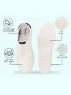 Shop Women White Elastic Closure Stitched Comfort Slip On Sneaker Shoes Online.