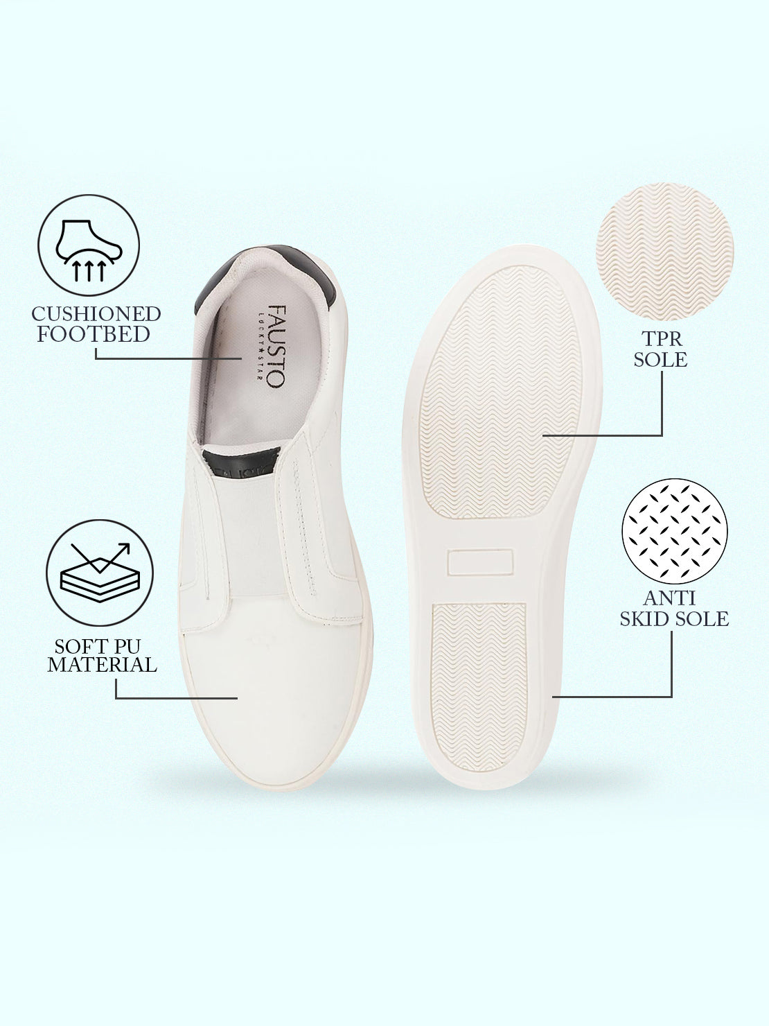 Shop Women White Elastic Closure Stitched Comfort Slip On Sneaker Shoes Online.