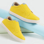 Shop Women Yellow Elastic Closure Stitched Comfort Slip On Sneaker Shoes Online.